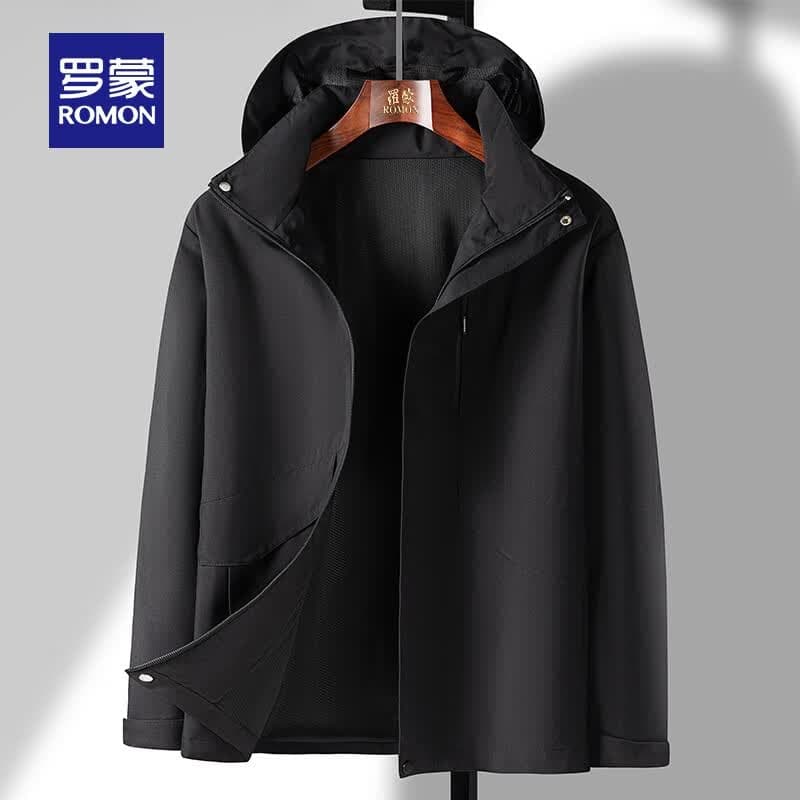 罗蒙户外冲锋夹克衣服男女同款秋季新款可拆卸帽登山情侣外套 7J205118黑色 2XL 【建议180-200斤】