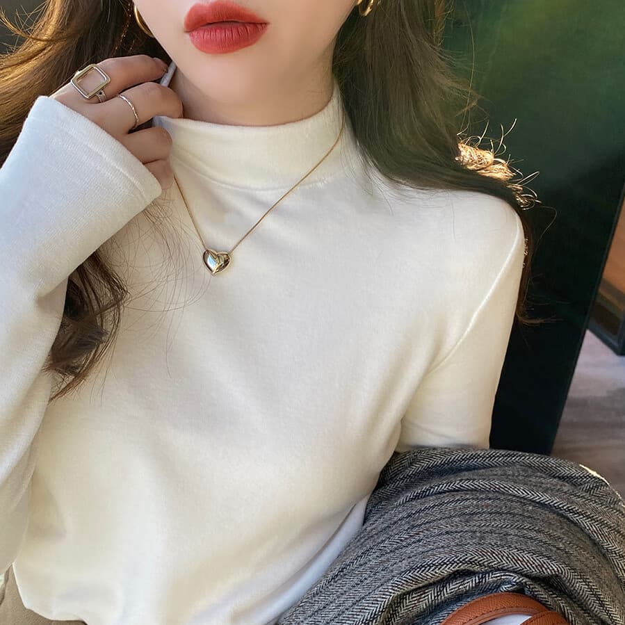 燠阳新款春秋半高领打底衫女长袖显瘦德绒黑色可外穿内搭上衣DM 半高领白色 L 【95-110斤】