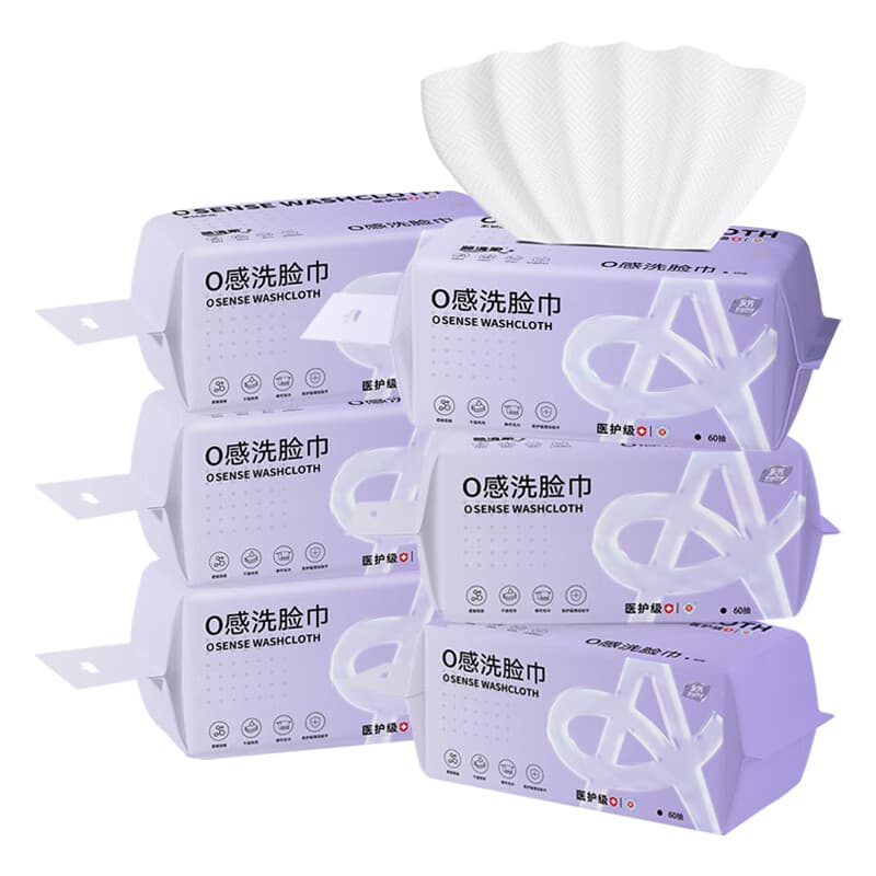 顺清柔医护级洗脸巾60抽*6包 可挂可抽干湿两用加厚AB双面粘胶纤维