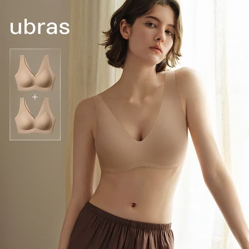 ubras【2件装】无尺码免拆V领内衣女背心美背粉底液文胸透气夏无痕隐形 隐形肤色+隐形肤色 粉底液色