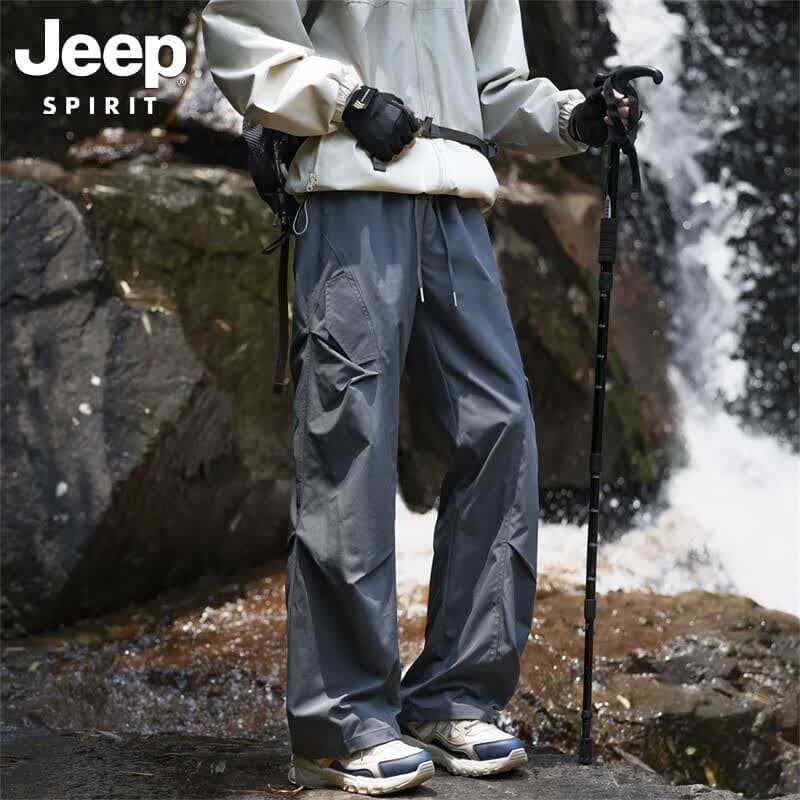 JEEP SPIRIT吉普冲锋裤男春秋季新款伞兵休闲裤子男宽松直筒工装长裤 深灰色 常规 L (建议110-130斤)