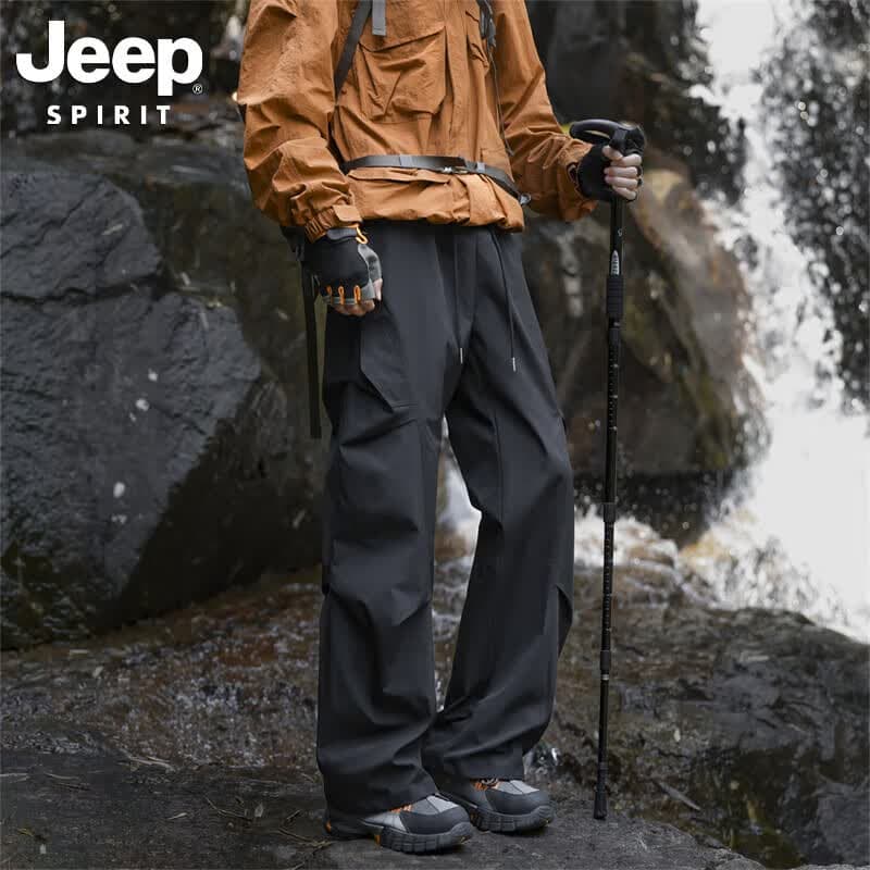 JEEP SPIRIT吉普冲锋裤男春秋季新款伞兵休闲裤子男宽松直筒工装长裤 黑色 常规 XL (建议130-150斤)