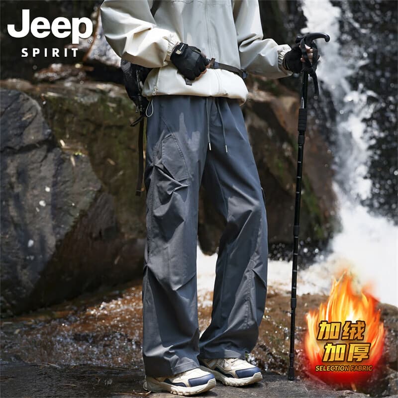 JEEP SPIRIT吉普冲锋裤男春秋季新款伞兵休闲裤子男宽松直筒工装长裤 深灰色 加绒 4XL (建议165-180斤)