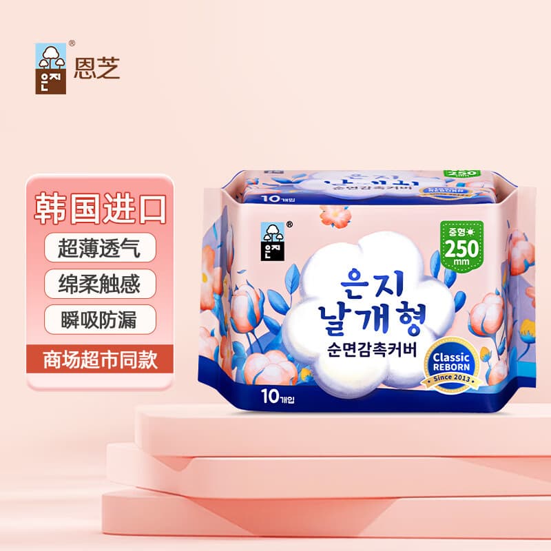 恩芝日用卫生巾250mm量多夜用290mm柔软透气轻盈舒适【韩国原装进口】 【绵柔触感】清爽透气 日用卫生巾 250mm10片 韩国进口