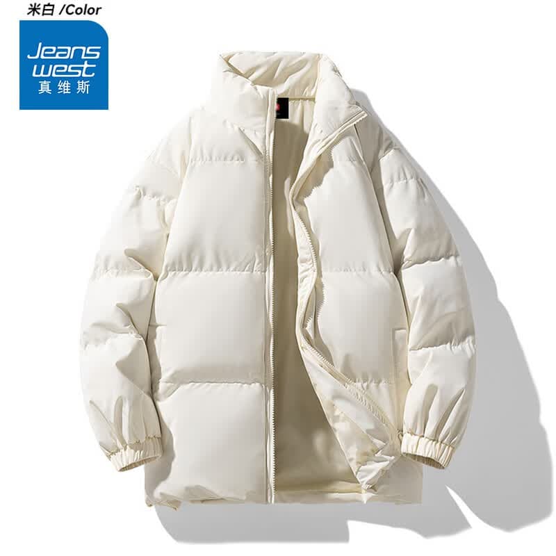 真维斯（Jeanswest）冬季保暖面包服棉服男女同款2026新款加厚百搭棉袄情侣款棉衣外套 米白 纯色 2XL