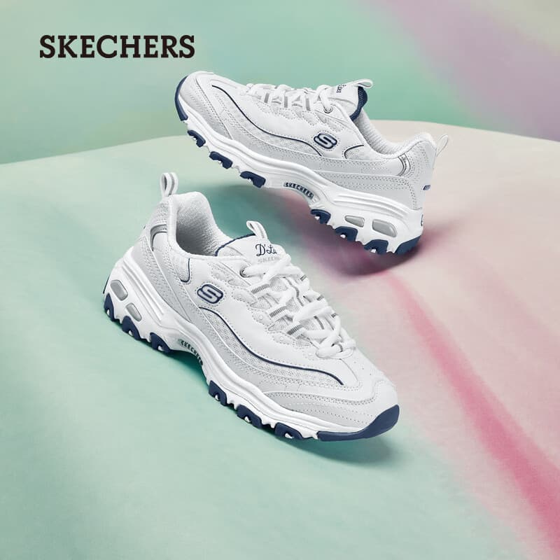 斯凯奇（Skechers）男女鞋小白熊休闲鞋子厚底增高百搭运动软底老爹鞋99999863 白色/海军蓝色/WNV 37 【正码正拍】