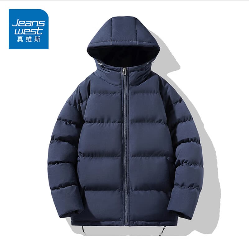 真维斯（Jeanswest）情侣款面包服男女连帽棉服冬季保暖棉袄外套2026新款加厚百搭棉衣 丈青 纯色 L