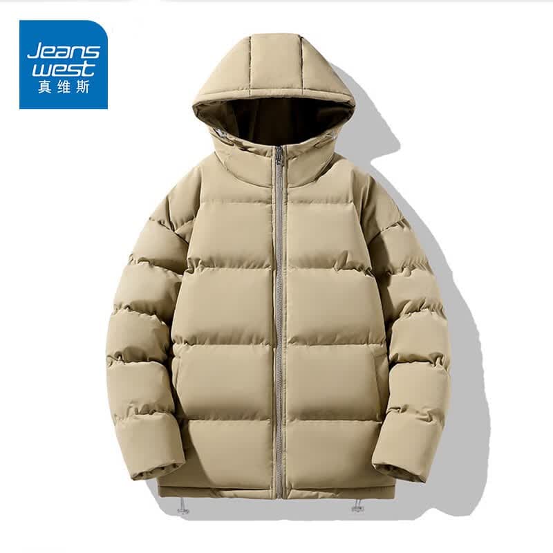 真维斯（Jeanswest）情侣款面包服男女连帽棉服冬季保暖棉袄外套2026新款加厚百搭棉衣 卡其 纯色 XL