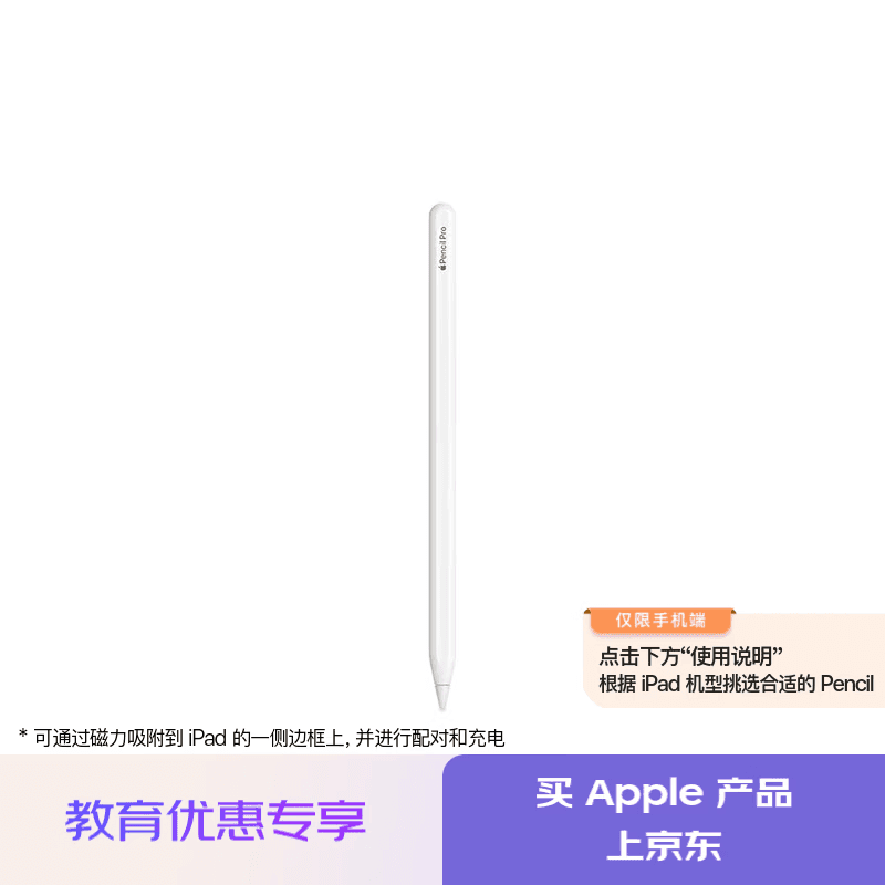 Apple/苹果【教育优惠】Pencil Pro 磁吸触控笔苹果笔电容笔iPad笔 适用于iPad mini/Pro/Air