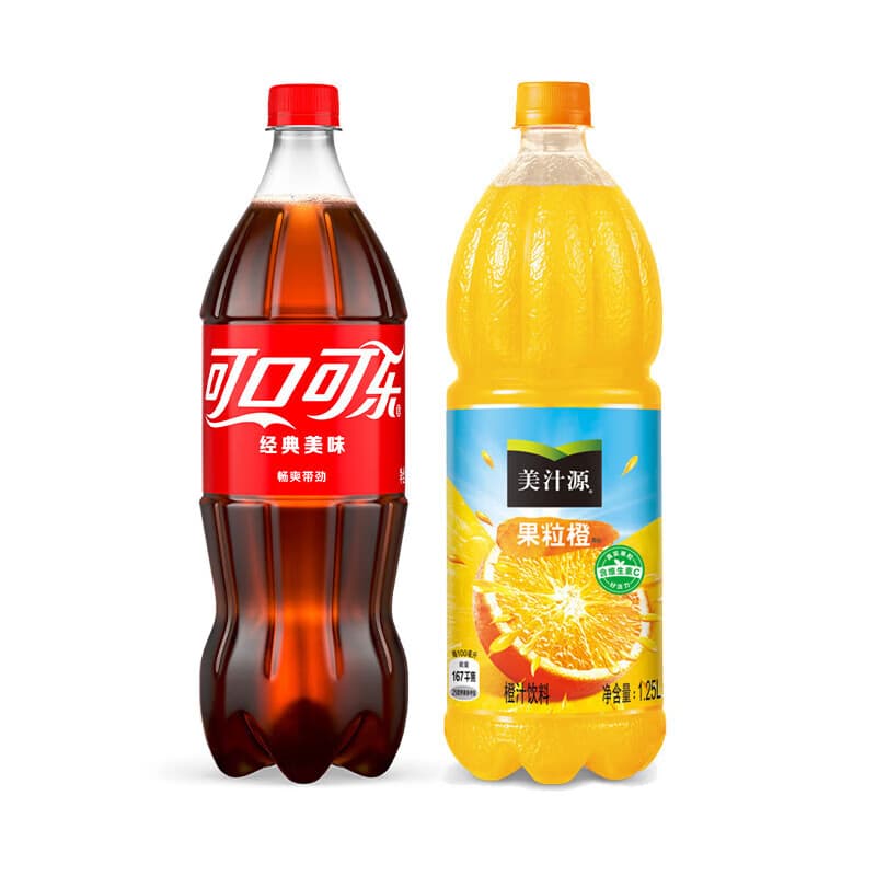可口可乐汽水碳酸饮料大瓶1.25L*2瓶装可乐雪碧+果粒橙任选 可乐1.25L*1瓶+果粒橙1.25L*1瓶