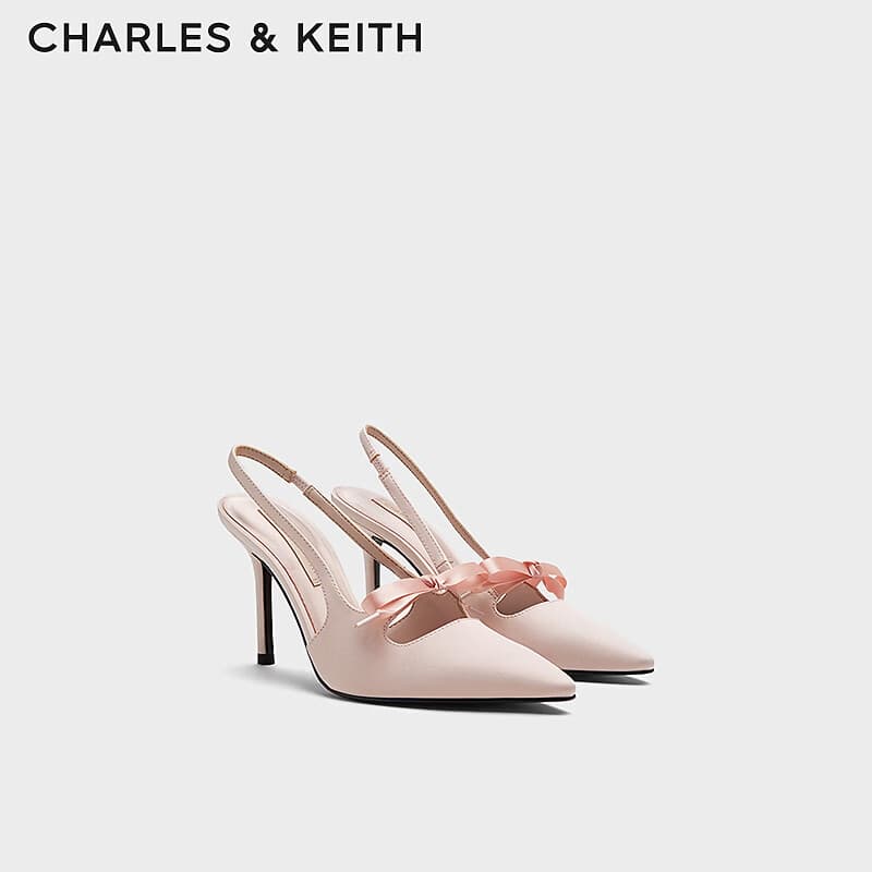 CHARLES&KEITH缎面蝴蝶结尖头高跟凉鞋女生日礼物送女友CK1-60361556 Light Pink浅粉色 36