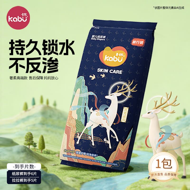 卡布流光系列轻薄透气防漏大吸量新生儿纸尿裤便携装婴儿尿不湿 纸尿裤试用装XXL码6片≥18kg