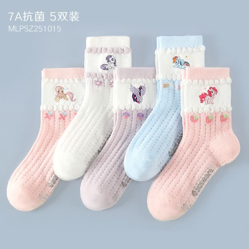 多妙屋小马宝莉女童袜子26春夏季薄款网眼棉袜10a抗菌防臭白色儿童短袜 5双【7A抗菌】MLPSZ251015- 5双 6-8岁 18-20cm
