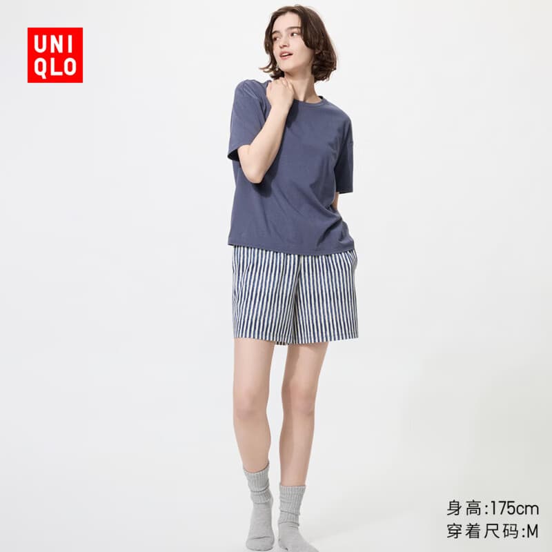 优衣库起居套装/短袖/短裤女装睡衣26春夏新款488966 66 蓝色 L