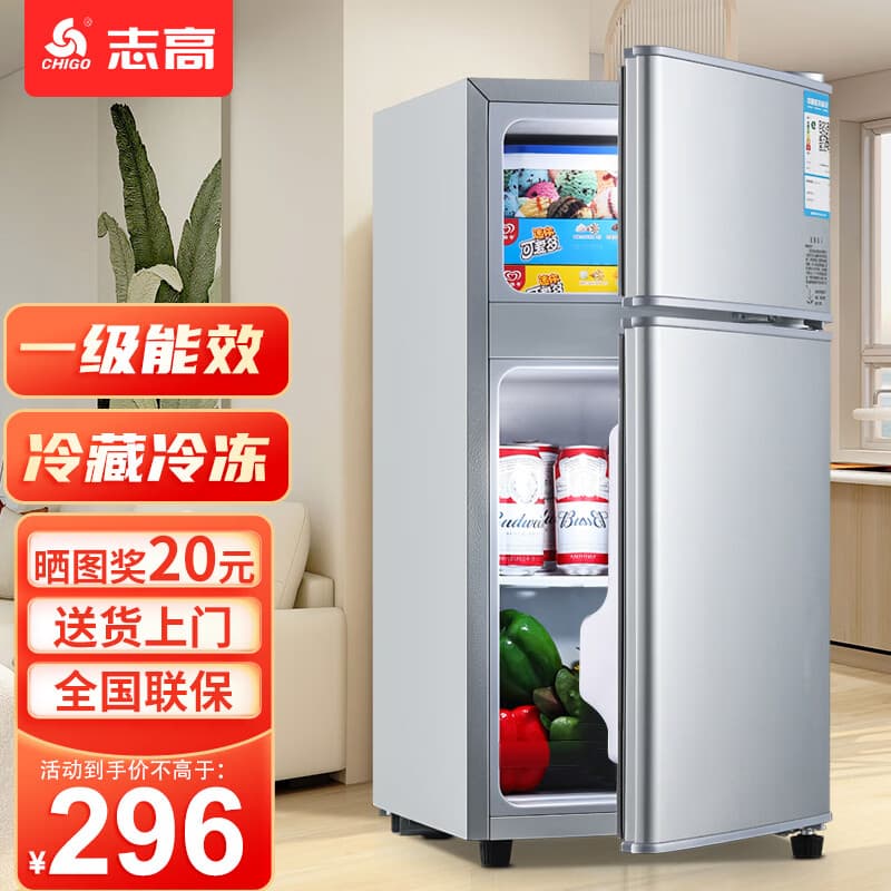 志高（CHIGO）小冰箱迷你小型家用冷藏冷冻两用宿舍出租房用双门办公室电冰箱节能省电 【店长推荐】48L银色【一级能效丨全国联保】