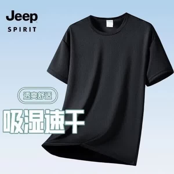 JEEP SPIRIT吉普 短袖T恤男夏季休闲速干透气舒适亲肤户外短袖上衣 黑色 XL