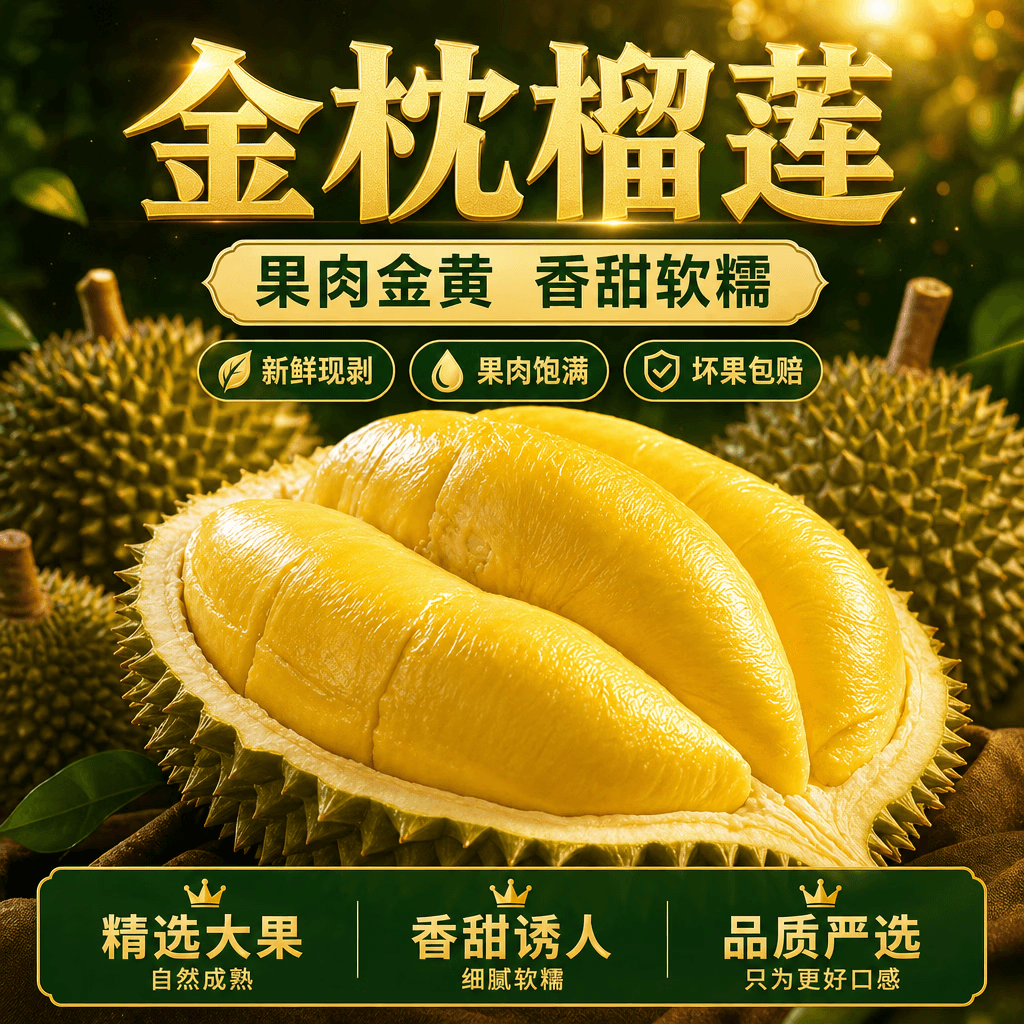 梓颐泰国金枕榴莲新鲜果整箱榴莲金枕头进口整个带壳热带水果 老树报恩净重2.5-3.5斤（包3-5房）