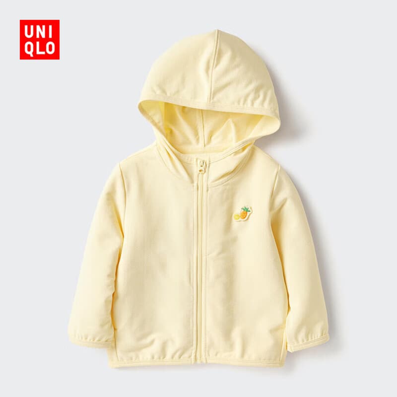 优衣库婴幼儿防紫外线网眼连帽开衫宝宝防晒衣衣服482045 41 杏黄色 100