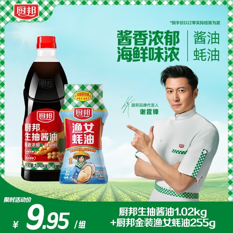 厨邦1.02kg厨邦生抽+255g金装渔女蚝油 酱油蚝油实惠组合 厨邦生抽1.02kg*1+金装渔女蚝油255g*1