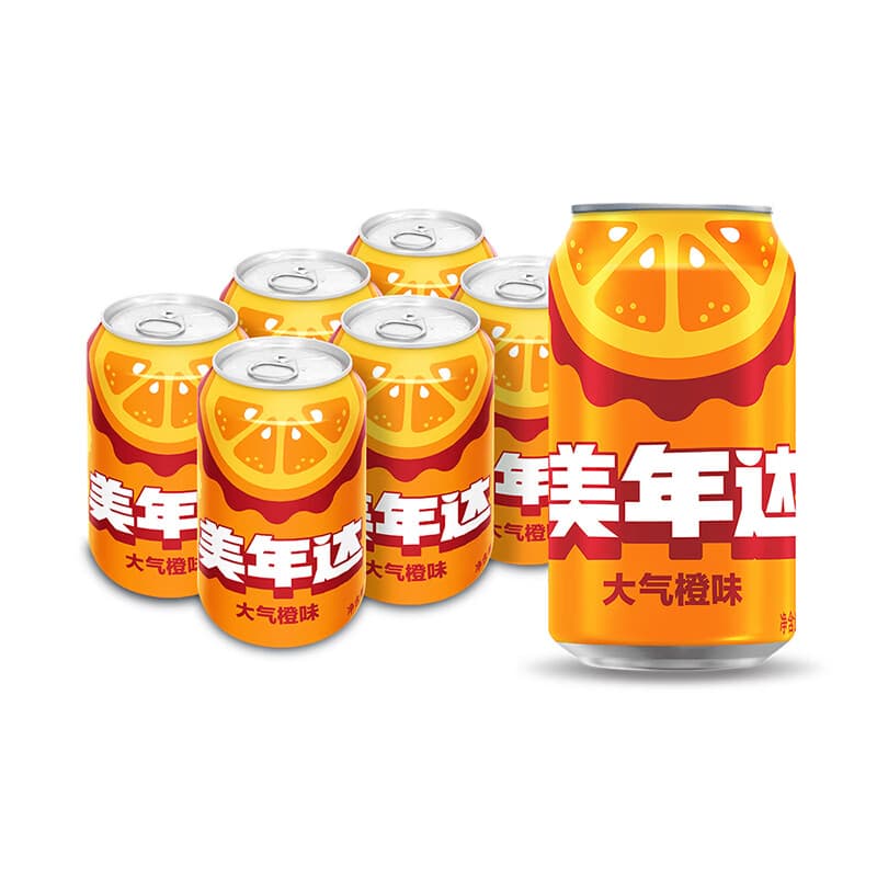 百事可乐美年达大气橙味汽水碳酸饮料330ml*6听 新老包装随机