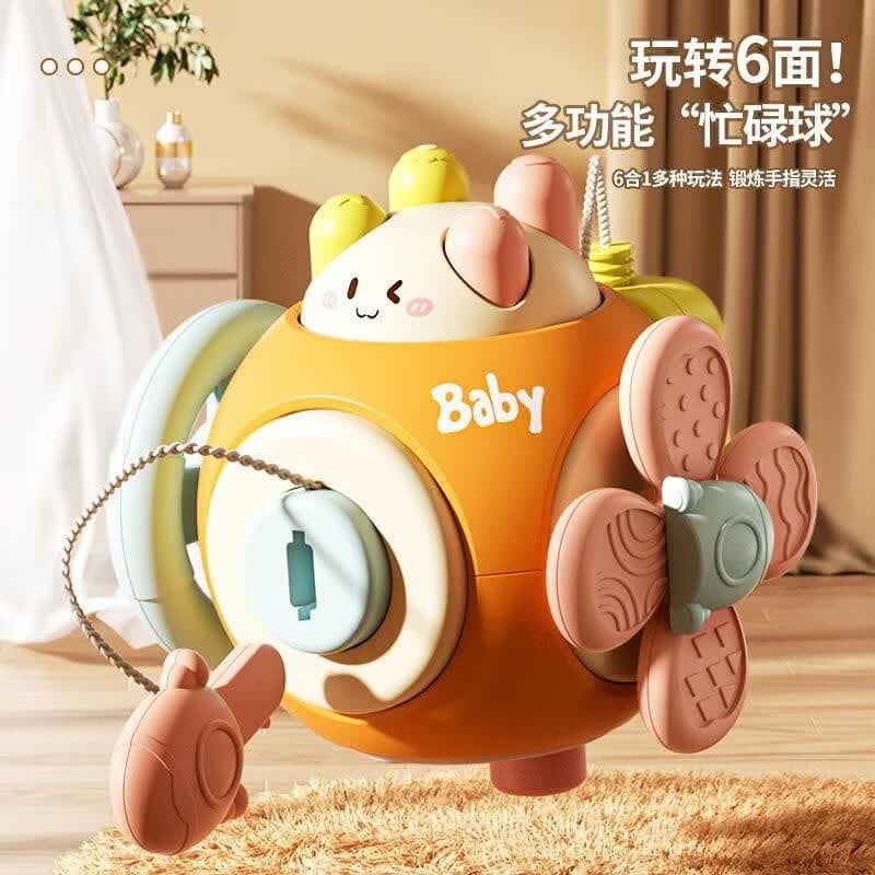 咿呀萌爆款婴儿玩具忙碌球手抓球感观六面体安抚宝宝早教转转乐玩具 多功能忙碌球（颜色随机）