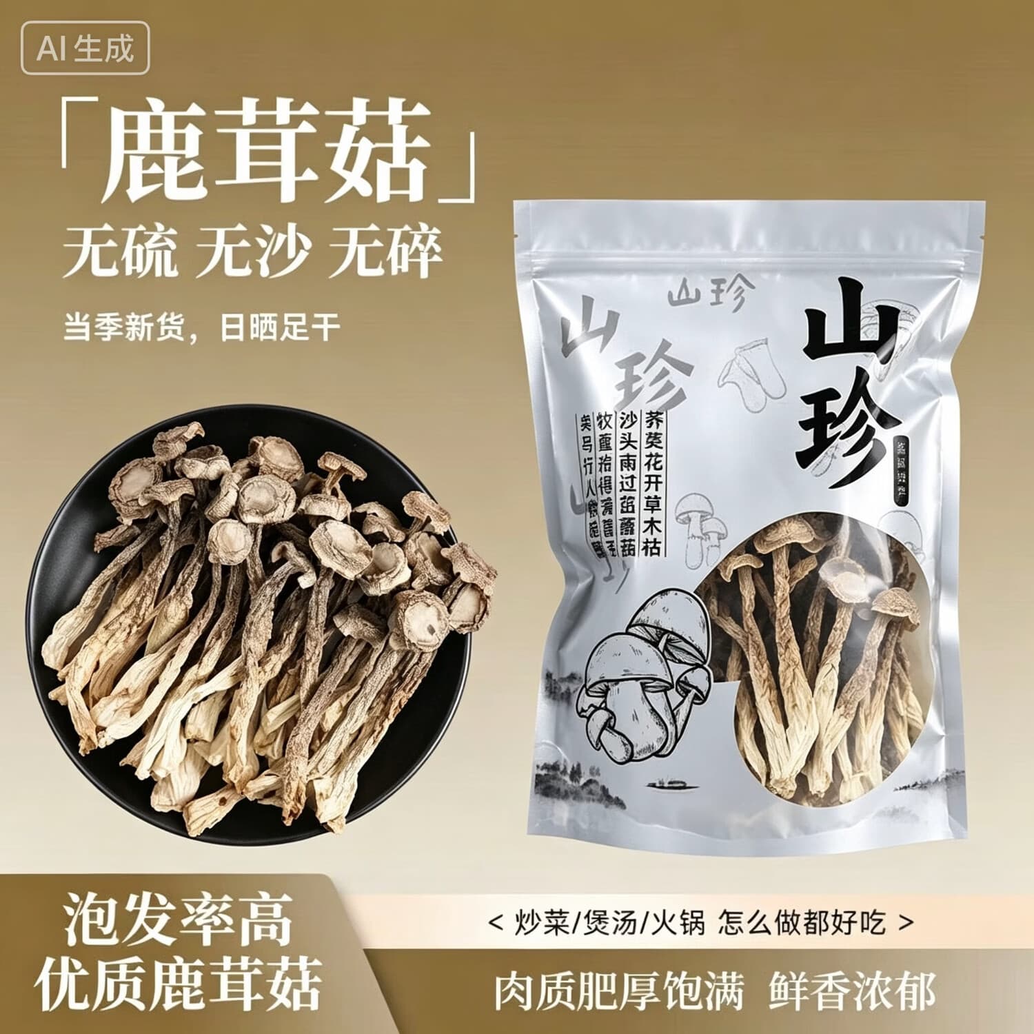 菇君味鹿茸菇干货500克云南特产菌菇滋补食材香菇黑木耳竹荪煲汤火锅 鹿茸菇100克【精品装】