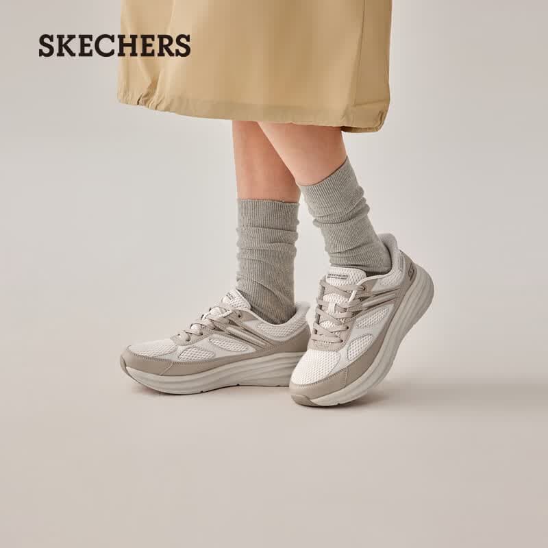 斯凯奇（Skechers）闪穿鞋|春季款女一脚蹬厚底增高休闲运动鞋缓震慢跑鞋117757 自然色/NAT 37