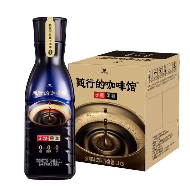 统一随行的咖啡馆无糖黑咖浓咖啡饮料 1升*6瓶