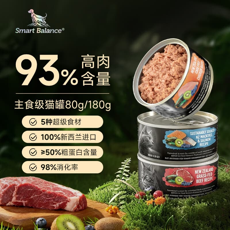Smart Balance悦佰思新西兰进口猫罐头湿粮主食级成幼猫粮罐头湿粮餐包尝鲜试吃 【红肉高蛋白】牛肉 80g*1罐