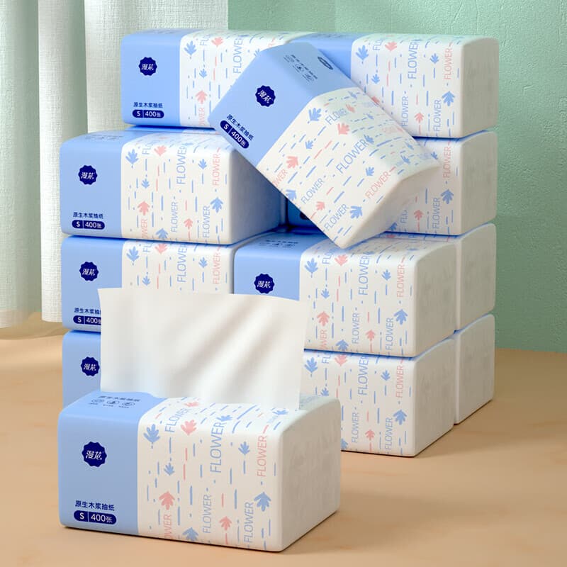 漫花加厚抽纸纸巾400张家庭装餐巾纸面巾纸擦手用纸 5层 400张*8包