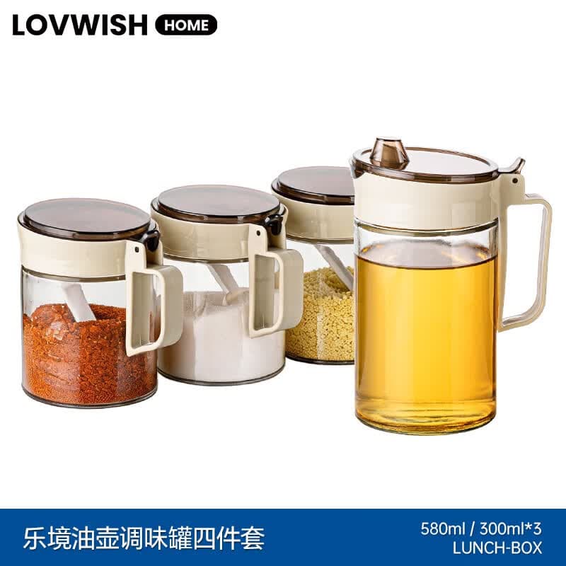 乐唯诗（LOVWISH）玻璃油壶防漏油瓶调料罐调料盒小油罐家用酱油瓶香油醋瓶 乐境油壶调味罐四件套装