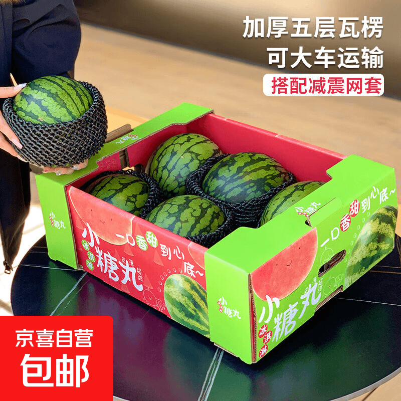 全美新鲜采摘2k小糖丸西瓜手撕薄皮脆甜西瓜礼盒整箱包邮 净果8-10斤装（3-4粒）