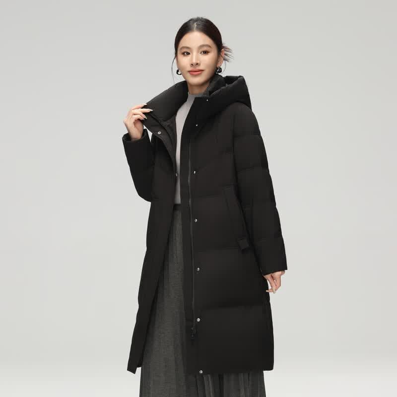 雪中飞【清仓】羽绒服女百搭情侣羽绒服舒适连帽女士中长款羽绒服鸭绒 黑色|8056-3994F XL 180/100A