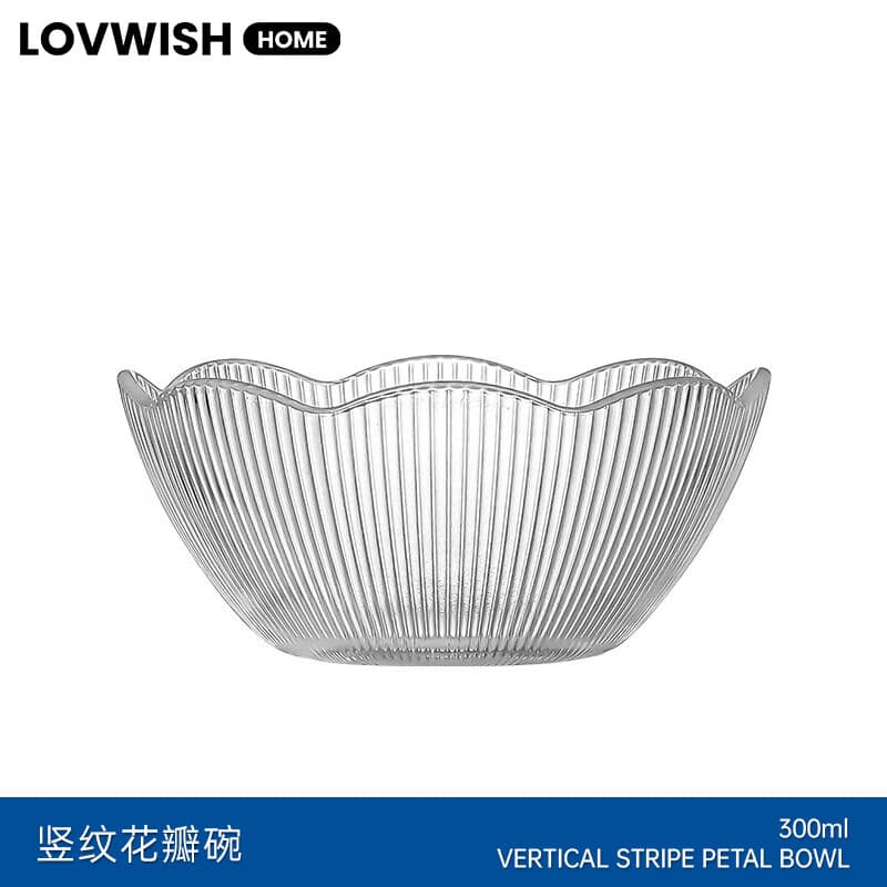 乐唯诗ins风玻璃碗家用高颜值花瓣水果沙拉碗饭碗餐具日式果盘竖纹碗 莲花碗【透明款】300ml*1