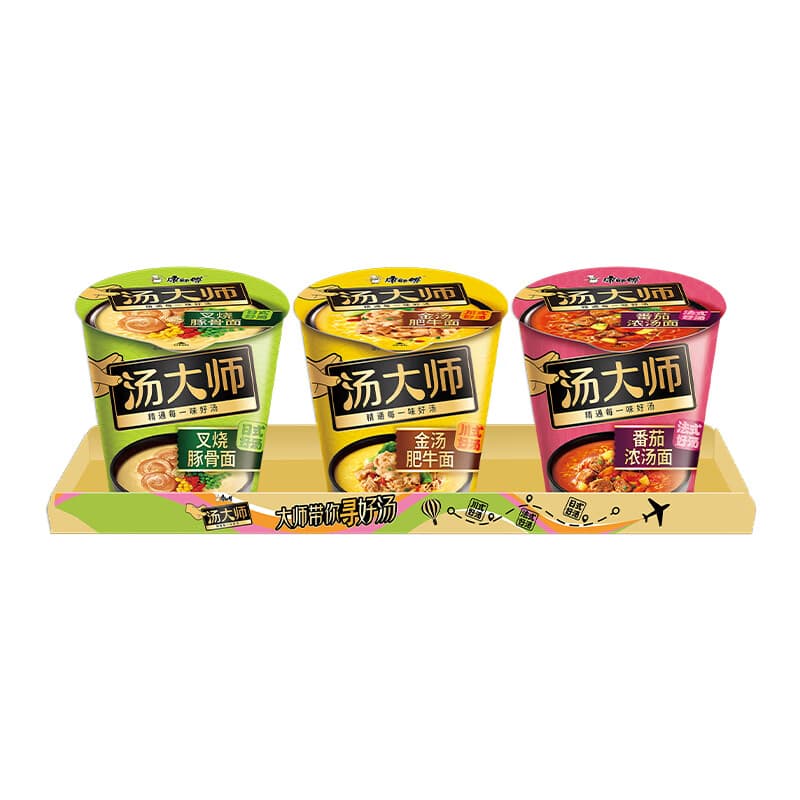 康师傅方便面 汤大师 叉烧豚骨+番茄牛腩+肥牛81g*3杯 泡面速食早餐