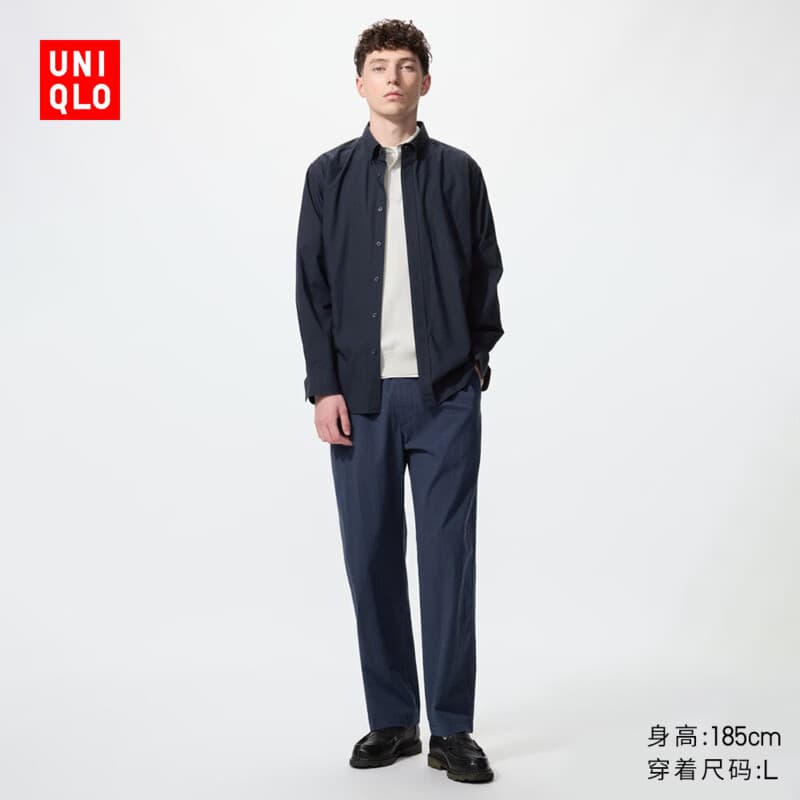 优衣库弹力棉质舒适九分裤男装女装休闲裤起居裤泡泡纱484784 69 藏青色 L