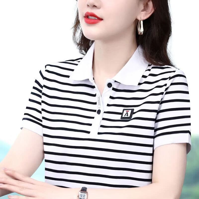 夏季新款polo衫女中年人防晒透气T恤日常通勤穿搭百搭短袖 【短袖】白色 XL 建议112-122斤