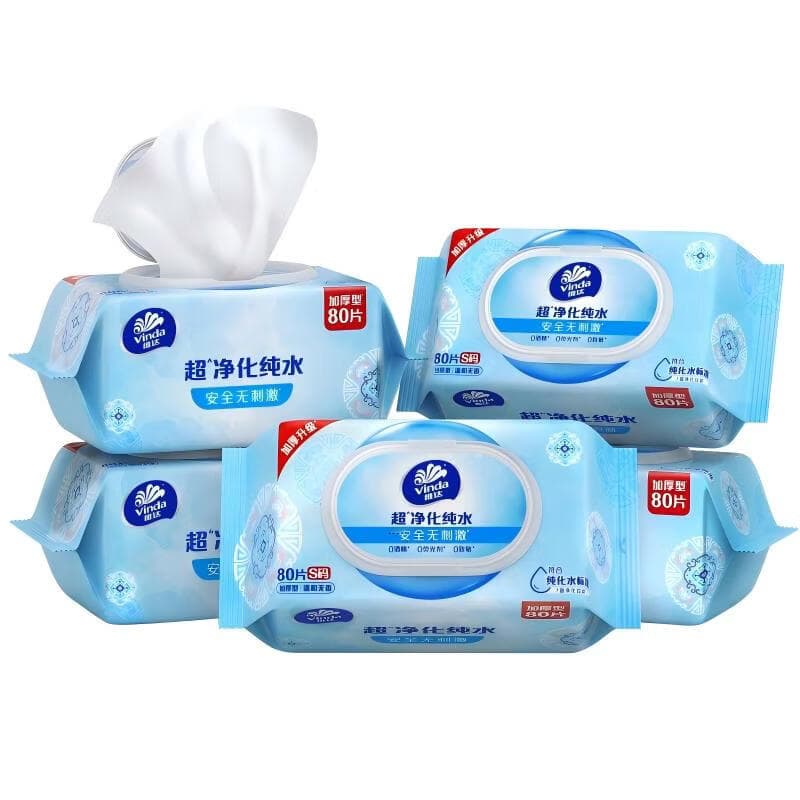 维达（Vinda）超净化纯水湿巾 80片*5包 加大加厚 湿巾大包纯水湿巾湿巾纸