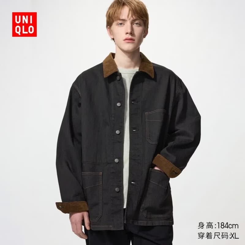优衣库休闲茄克/水洗产品男装女装/外套夹克488829 09 黑色 L