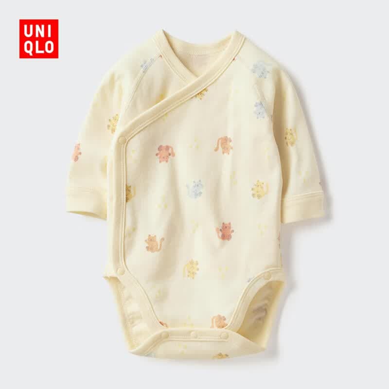 优衣库婴幼儿包臀衣/长袖1件装宝宝连体衣486367 42 浅黄色 60cm