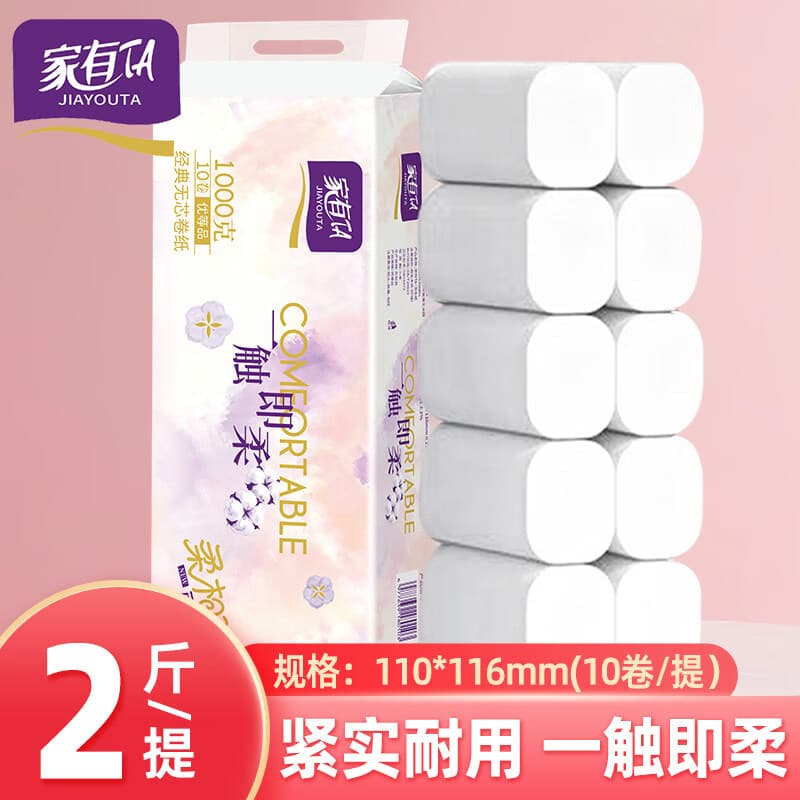 家有 TA妇婴卷纸1000克10卷无芯卷纸家庭实惠装卫生纸批发学生宿舍厕纸 5层 100g/卷*10卷 2斤实惠装