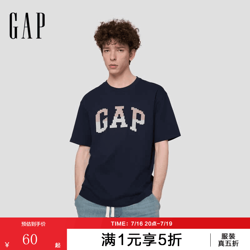 盖璞Gap男女装2026夏季新款纯棉logo印花宽松短袖T恤休闲上衣891398 海军蓝 L (175/96A)亚洲尺码