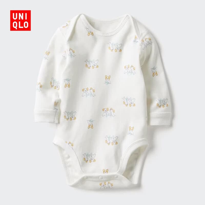 优衣库婴幼儿包臀衣/长袖1件装宝宝连体衣486367 01 乳白色 90cm