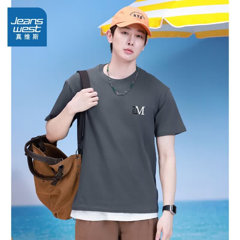 真维斯男装夏季款美式潮流百搭字母多图印花时尚休闲短袖T恤上衣潮NXP 173BS5深灰2040 3XL