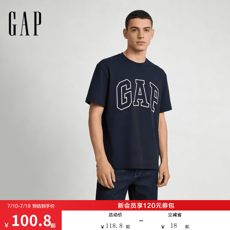 盖璞Gap男女装2026春季款纯棉印花logo短袖T恤美式725617 海军蓝 2XL (185/104A) 亚洲尺码