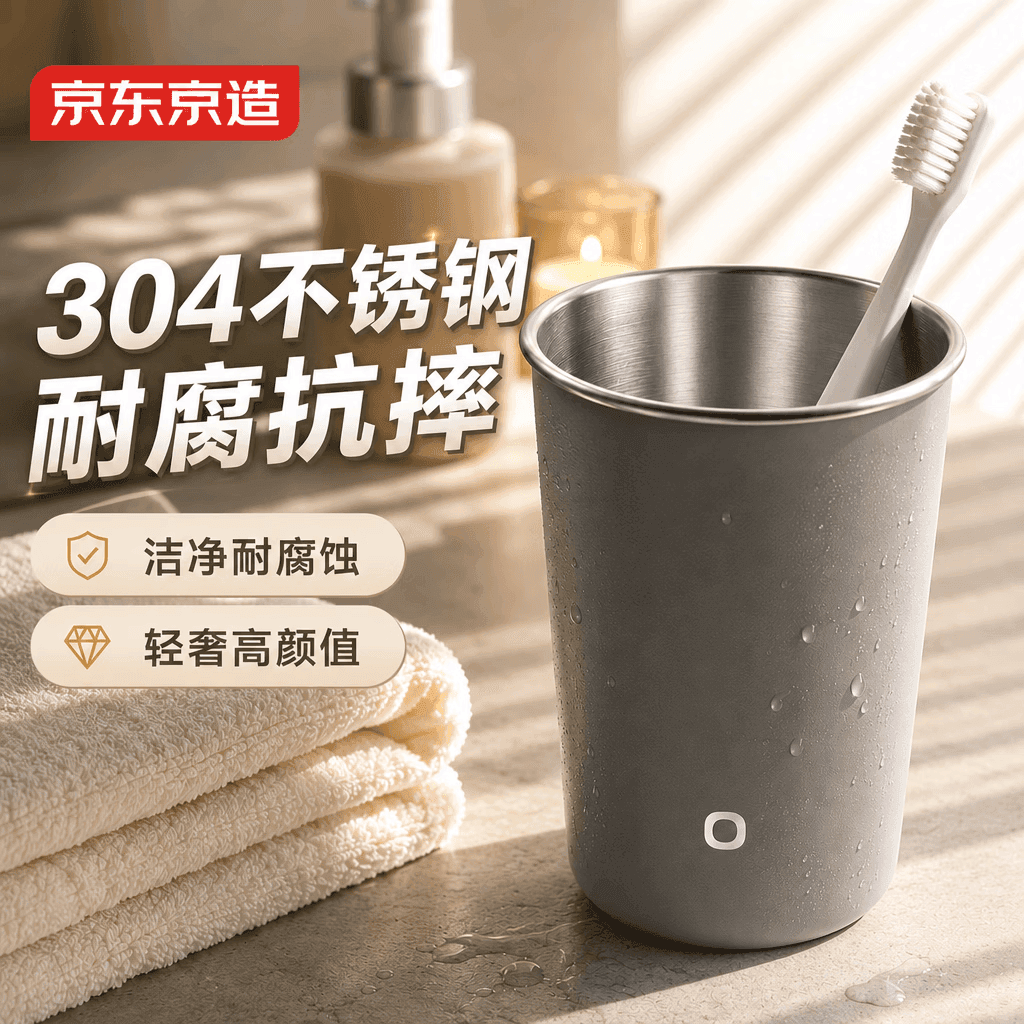 京东京造304不锈钢漱口杯 牙刷杯牙缸抗菌防霉杯子情侣家用 灰色