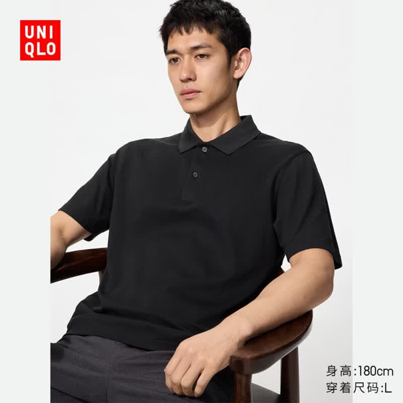 优衣库AIRism POLO衫/短袖男装女装T恤26春夏新款482302 09 黑色 L
