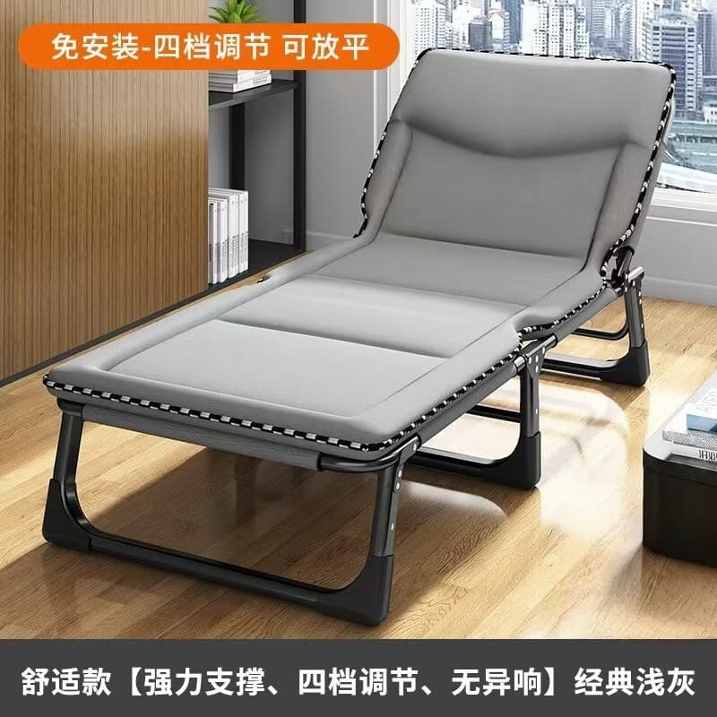 多功能折叠躺椅折叠床单人床办公室午休便携设计成人使用公司M 【舒适款】170-浅灰色折叠床 棉麻床垫一体/自带头枕