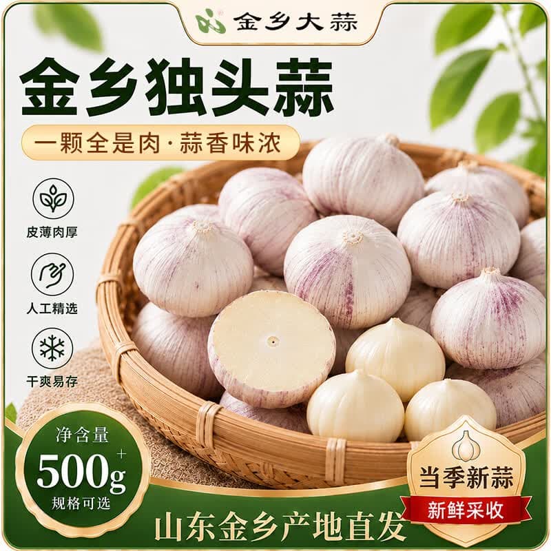 金乡大蒜山东金乡正宗紫皮独头蒜饱满新鲜大蒜头产地现挖直发农家自种包邮 【尝鲜福利】新鲜紫皮独头款 含箱净重500g+ 【2.5-3cm】