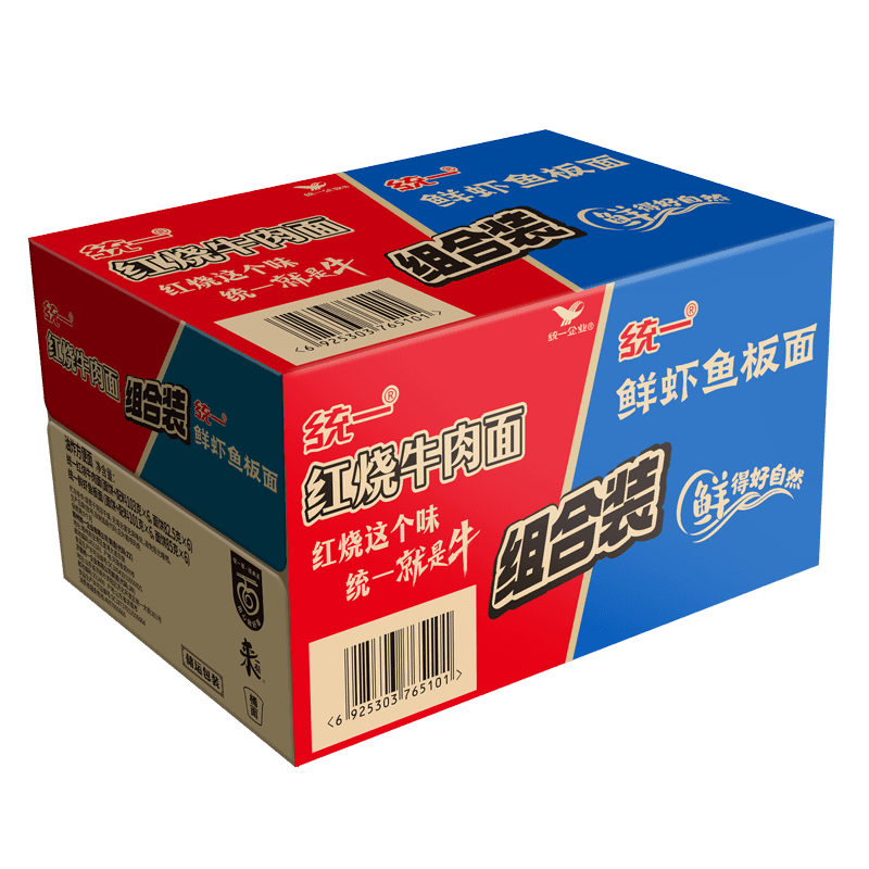 统一来一桶组合红烧牛肉面103克×6桶+鲜虾鱼板面101克×6桶